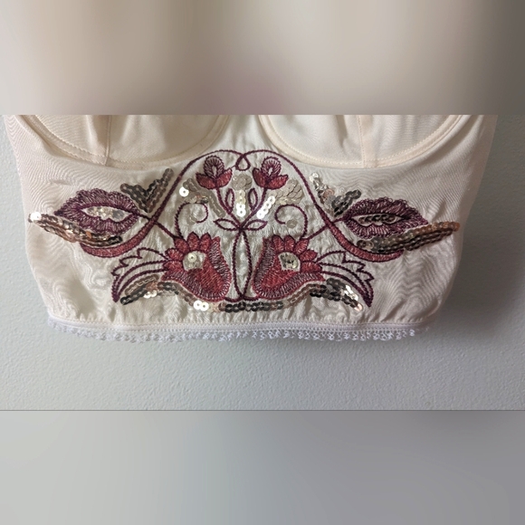 Designer PATRIZIA PEPE Silk Floral Embroidery Sequins Bustier. Vintage. Sz 42 EU - Picture 3 of 16